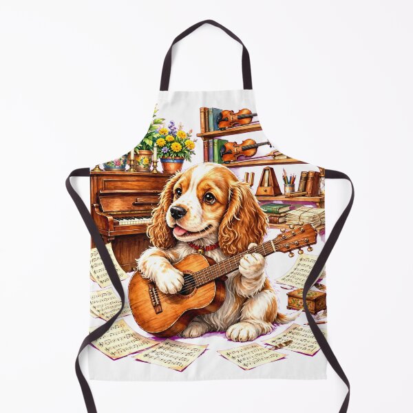 Item preview, Cocker Melody Studio | Luxury Watercolor Christmas Glass Ornament - English Cocker Spaniel Puppy with Guitar in Cozy Music Classroom designed and sold by HoMya.