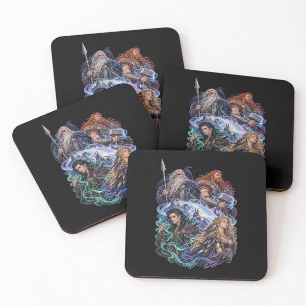 Item preview, Odin, Thor, Loki, and Freyja. The luminous Bifröst unites the four figures. designed and sold by NeNaSoulShop.