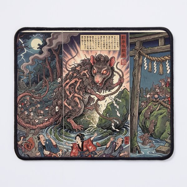 Item preview, Japanese Ukiyo-e Giant Rat Yokai Vintage Woodblock Print Art designed and sold by manbou-japan.