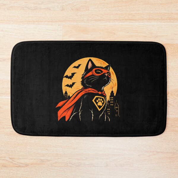 Item preview, Super Meow Superhero Cat Halloween Cape Mask City Skyline designed and sold by Retro Whiskers.