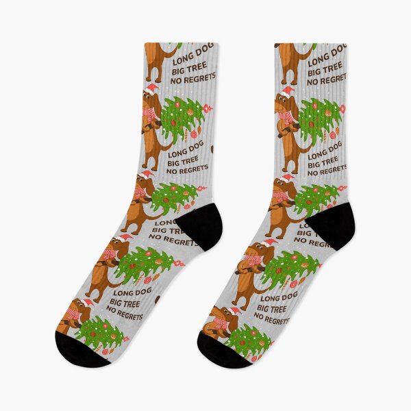Item preview, Funny Christmas Dachshund Carrying Christmas Tree – Long Dog Big Tree No Regrets designed and sold by Skryp-art.