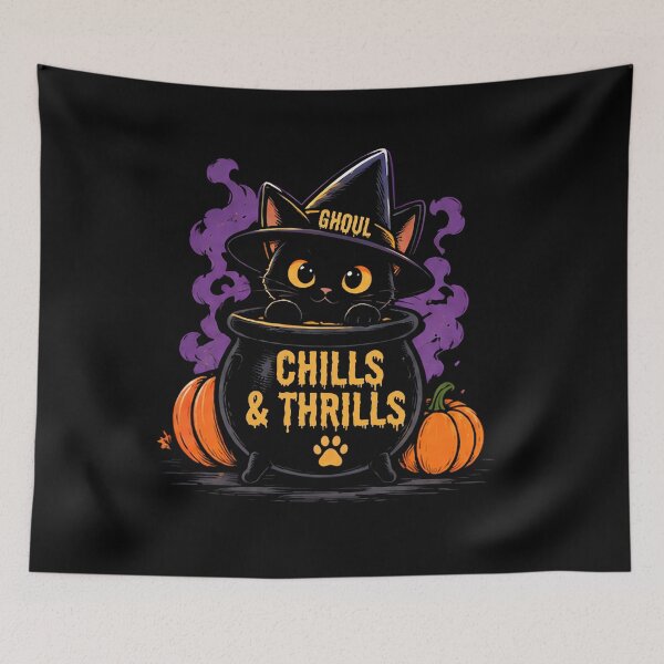 Item preview,  Ghoul Chills And Thrills Witch Cat Cauldron Halloween designed and sold by Retro Whiskers.