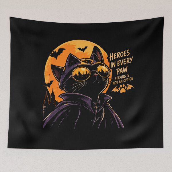 Item preview, Heroes In Every Paw Superhero Cat Halloween Art Illustration designed and sold by Retro Whiskers.