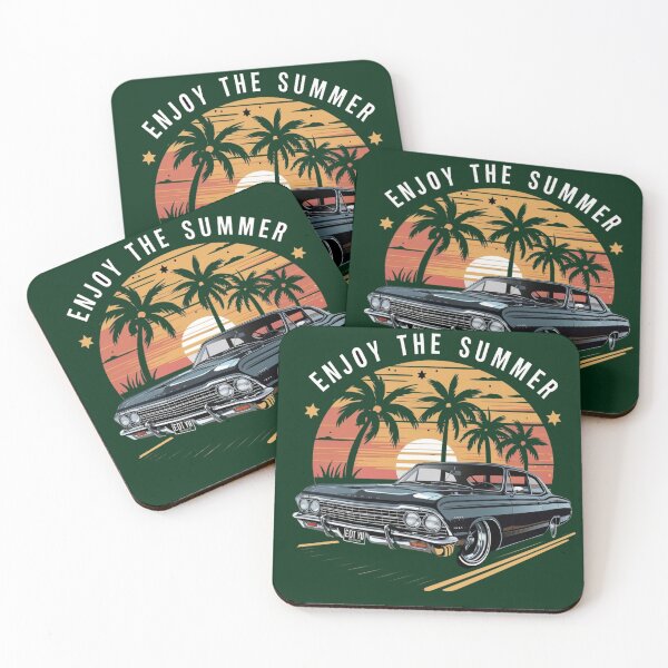 Item preview, Enjoy The Summer - Classic Black Muscle Car Retro Sunset Palm Tree Art designed and sold by the wellness script.
