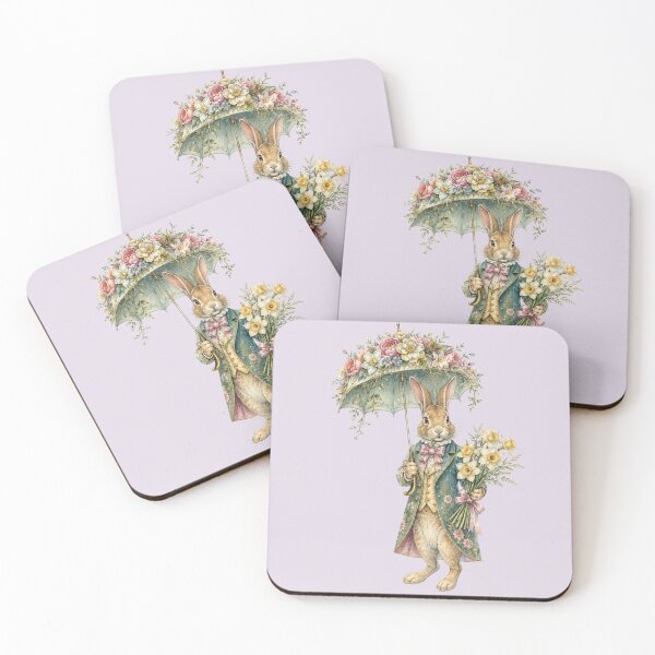 Item preview, Vintage Rabbit with Floral Umbrella and Daffodils designed and sold by ImageryLoom.