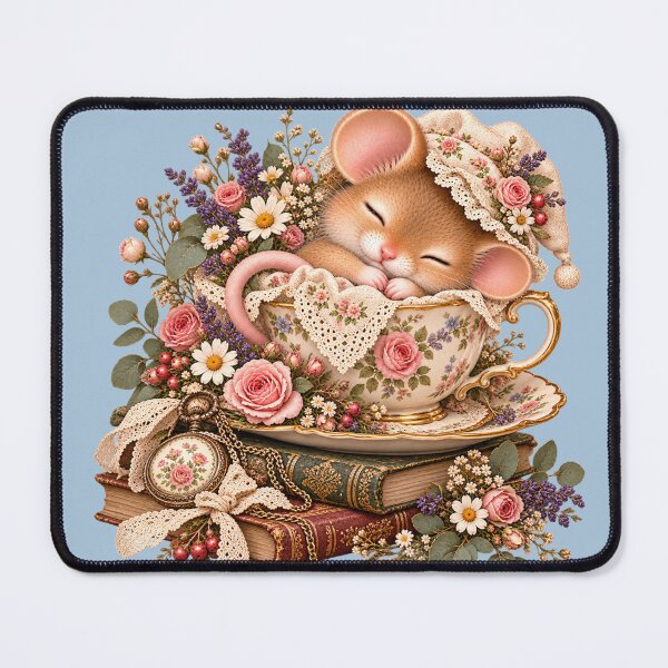 Item preview, Premium Cottagecore Sleepy Teacup Mouse Art – Vintage Storybook Print designed and sold by MagicMakerPh.