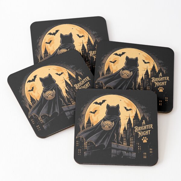 Item preview, A Brighter Night Superhero Cat Batman Parole City Moon Art designed and sold by Retro Whiskers.