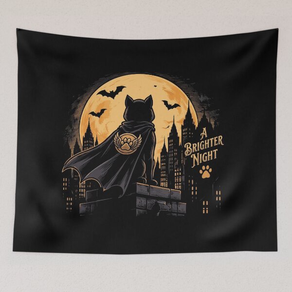 Item preview, A Brighter Night Superhero Cat Batman Parole City Moon Art designed and sold by Retro Whiskers.