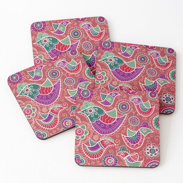 Item preview, Folk Art Bird Pattern in Red, Purple and Teal designed and sold by Fani*.