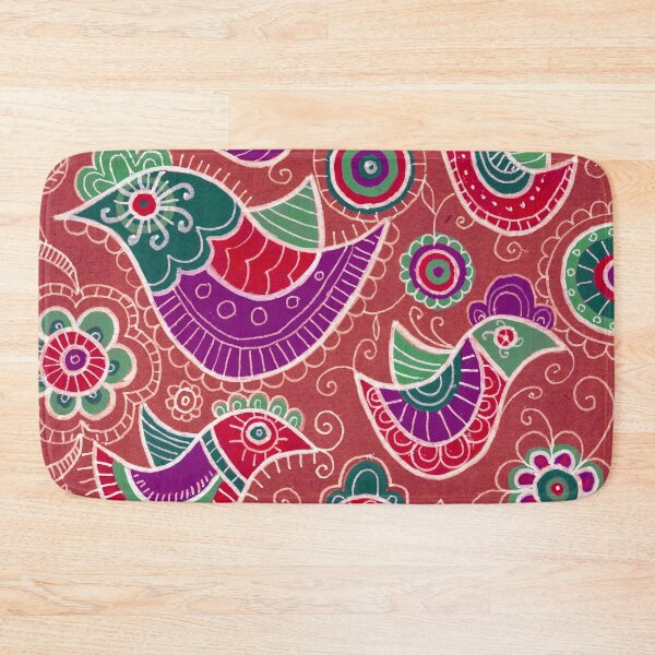 Item preview, Folk Art Bird Pattern in Red, Purple and Teal designed and sold by Fani*.