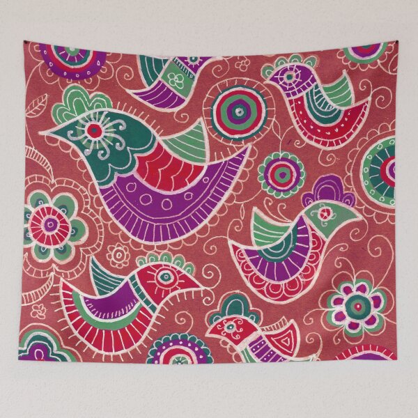 Item preview, Folk Art Bird Pattern in Red, Purple and Teal designed and sold by Fani*.