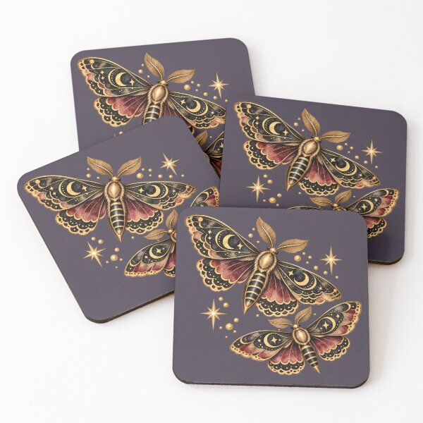 Item preview, Celestial Moths With Golden Crescent Moons designed and sold by Everwood Art Studio.