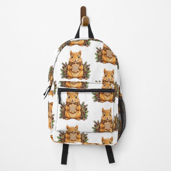 Item preview, Cozy Christmas Squirrel - Golden Orange Squirrel with Gingerbread Cookie | Watercolor Nursery Art | Christmas Foliage & Plaid Scarf designed and sold by HoMya.