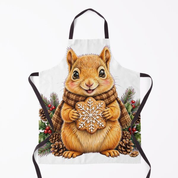 Item preview, Cozy Christmas Squirrel - Golden Orange Squirrel with Gingerbread Cookie | Watercolor Nursery Art | Christmas Foliage & Plaid Scarf designed and sold by HoMya.