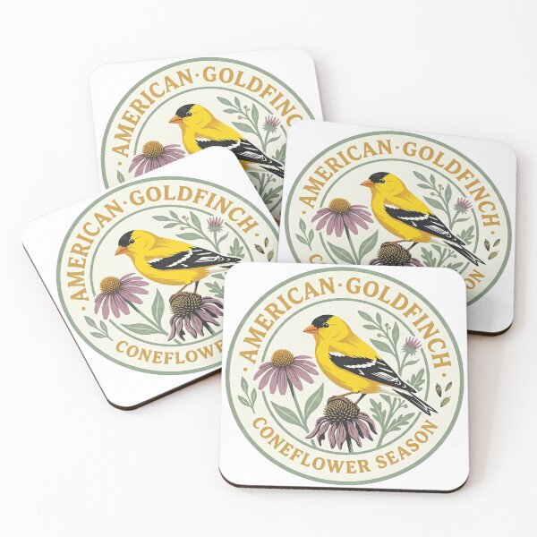 Item preview, American Goldfinch Coneflower Seedhead Garden Illustration designed and sold by shifumart.