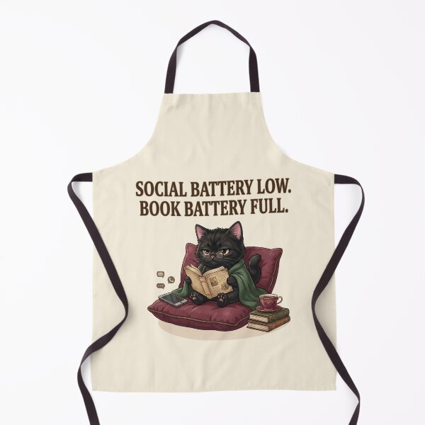 Item preview, Social Battery Low Book Battery Full – Funny Black Cat Reading Quote designed and sold by NadinArtStudio.