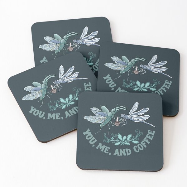 Item preview, Cottagecore Stag Beetle and Dragonfly Folk Art Coffee Illustration designed and sold by LeshanArt.