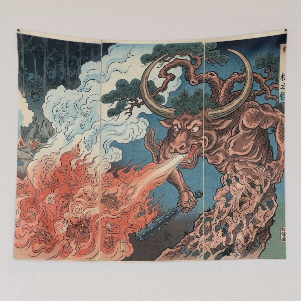 Item preview, Japanese Ukiyo-e Yokai Ushioni Fire Breathing Demon Art designed and sold by manbou-japan.
