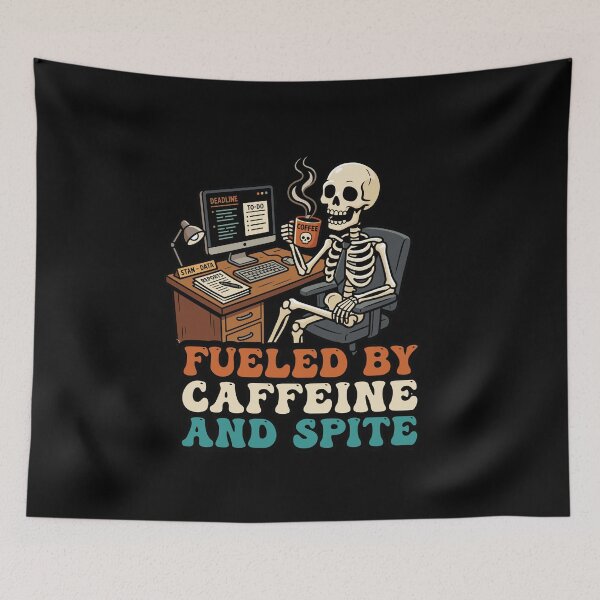 Item preview, Funny Skeleton Office Burnout: Fueled By Caffeine And Spite Graphic    designed and sold by Designart68.