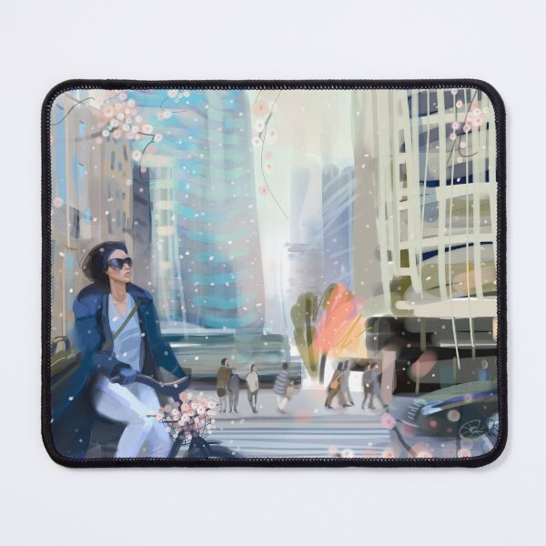 Item preview, Woman Cycling Through Cherry Blossom City designed and sold by Victoria Alferonok.