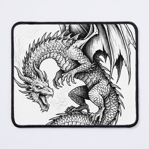 Item preview, Twin Smoke Dragon - Fierce Detailed Beast Ink Illustration designed and sold by DragonSerpent Ink.