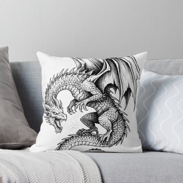 Item preview, Twin Smoke Dragon - Fierce Detailed Beast Ink Illustration designed and sold by DragonSerpent Ink.