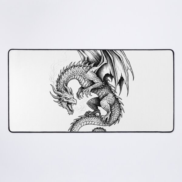 Item preview, Twin Smoke Dragon - Fierce Detailed Beast Ink Illustration designed and sold by DragonSerpent Ink.