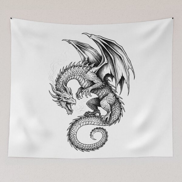 Item preview, Twin Smoke Dragon - Fierce Detailed Beast Ink Illustration designed and sold by DragonSerpent Ink.