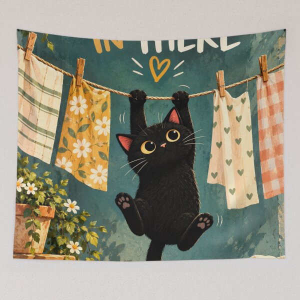 Item preview, Funny Black Cat Laundry Gift | Hang in There Cute Cat Lover designed and sold by AbstractAuraArt.