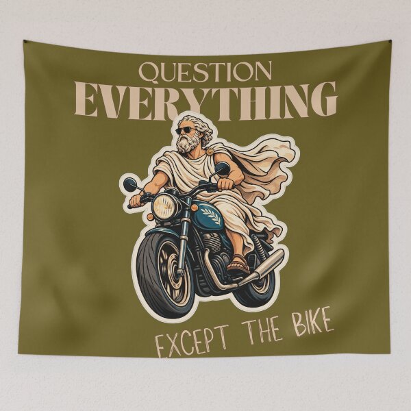 Item preview, Socrates Question Everything Except Bike Funny Philosophy Sticker designed and sold by KaBaRen.