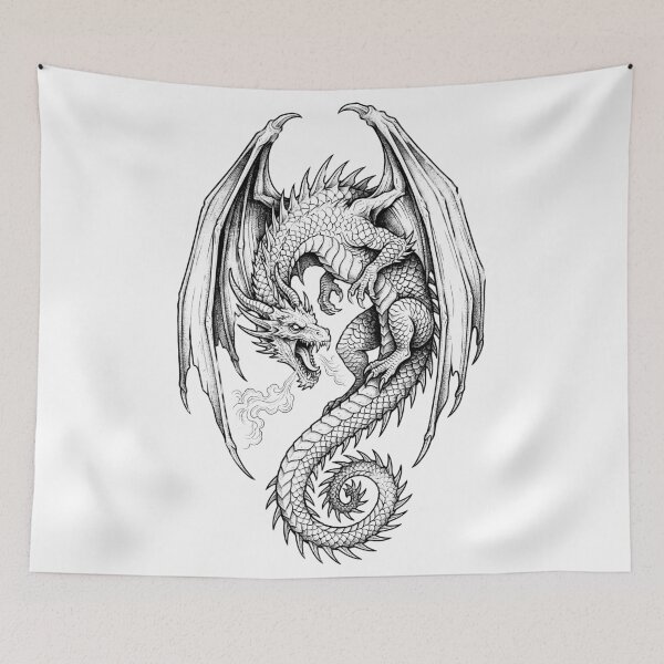 Item preview, Symmetrical Serpentine Dragon - Spiral Tail Fire Ink Art designed and sold by DragonSerpent Ink.