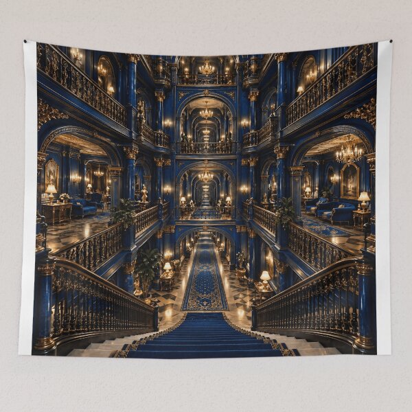 Item preview, Dark Blue Luxury Palace Interior Gothic Mansion Architecture Art designed and sold by IRON SIREN.