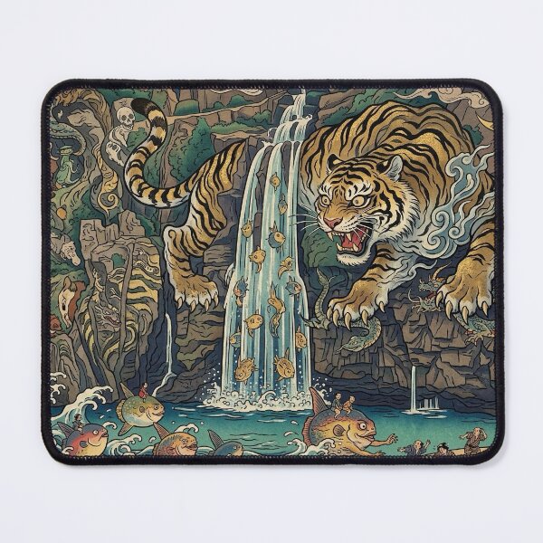 Item preview, Japanese Tiger Waterfall Ukiyo-e Woodblock Style Art designed and sold by manbou-japan.