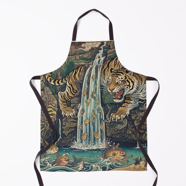 Item preview, Japanese Tiger Waterfall Ukiyo-e Woodblock Style Art designed and sold by manbou-japan.