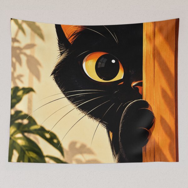 Item preview, Curious Black Cat Peeking Around Corner | Funny Cat Lover Gift designed and sold by AbstractAuraArt.