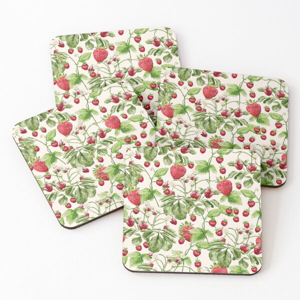 Item preview, Watercolor Strawberry Vines and Blossoms on Cream designed and sold by Nobody Shadow Art.
