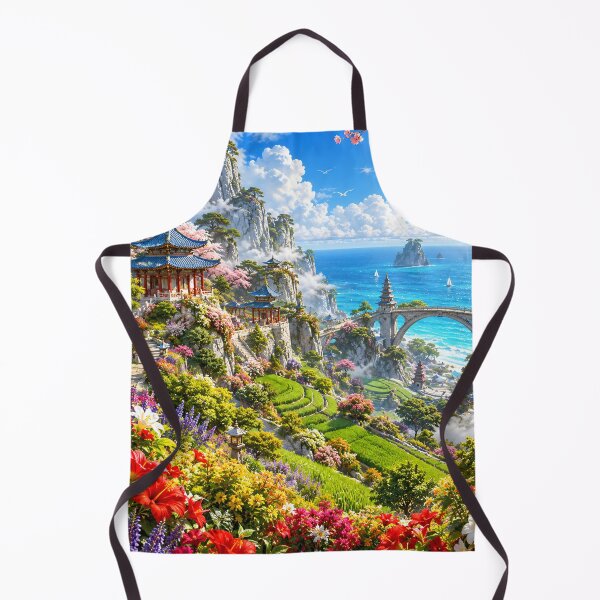 Item preview, Fantasy Coastal Landscape Japanese Pagoda Ocean Paradise Wall Art designed and sold by IRON SIREN.