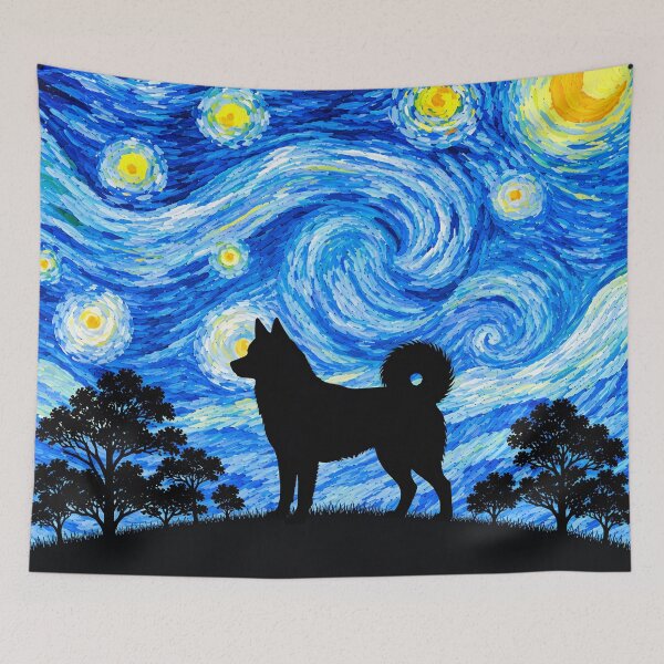 Item preview, Funny Alaskan Klee Kai Dog Starry Night Painting Moon Star Mom Dad Kids designed and sold by FurryHavenPH.