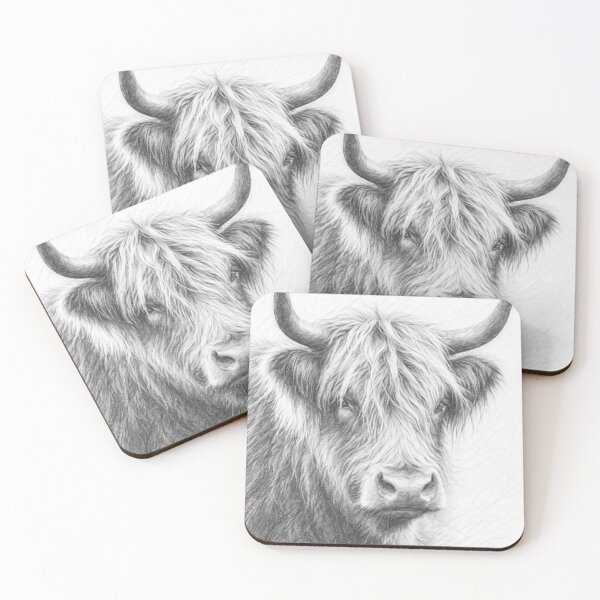 Item preview, Highland Cow Pencil Sketch - Black and White Scottish Coo Fine Art Portrait designed and sold by Leon Woods Pencil Art.