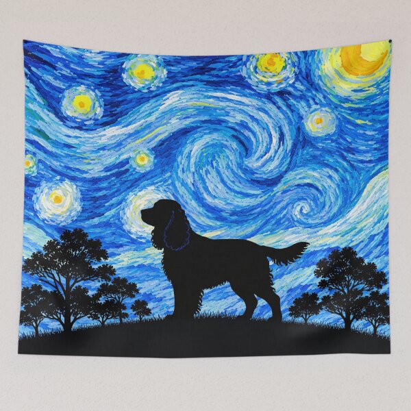 Item preview, Funny American Water Spaniel Dog Starry Night Painting Moon Star Mom Dad Kids designed and sold by FurryHavenPH.