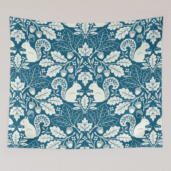 Item preview, Squirrels and autumn oak leaves on blue designed and sold by Jennifer Ladd.