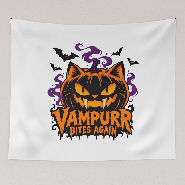 Item preview, Vampurr Cat Pumpkin Fangs Halloween Lovers designed and sold by chattsuede.