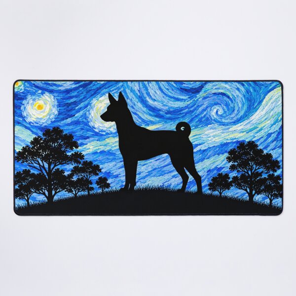 Item preview, Funny Basenji Dog Starry Night Painting Moon Star Mom Dad Kids designed and sold by FurryHavenPH.