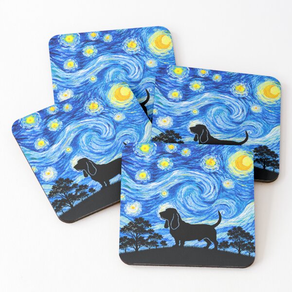 Item preview, Funny Basset Hound Dog Starry Night Painting Moon Star Mom Dad Kids designed and sold by FurryHavenPH.