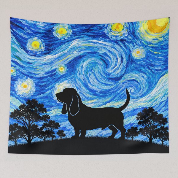 Item preview, Funny Basset Hound Dog Starry Night Painting Moon Star Mom Dad Kids designed and sold by FurryHavenPH.