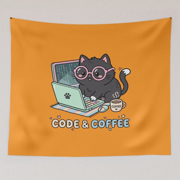 Item preview, Cute Kawaii Programmer Cat: Code & Coffee Graphic    designed and sold by Designart68.