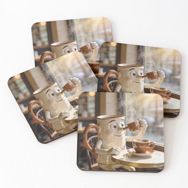 Item preview, Funny Anthropomorphic Coffee Cup Drinking Espresso Concept Art designed and sold by OksArtStudio.