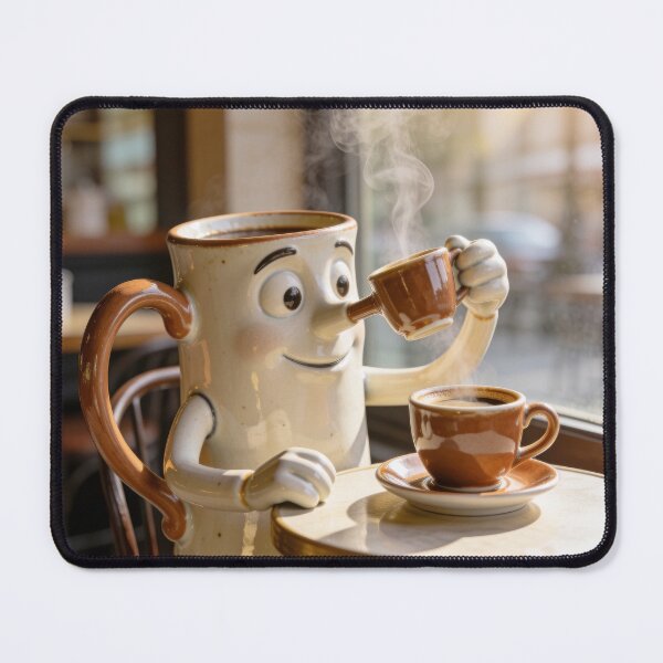 Item preview, Funny Anthropomorphic Coffee Cup Drinking Espresso Concept Art designed and sold by OksArtStudio.