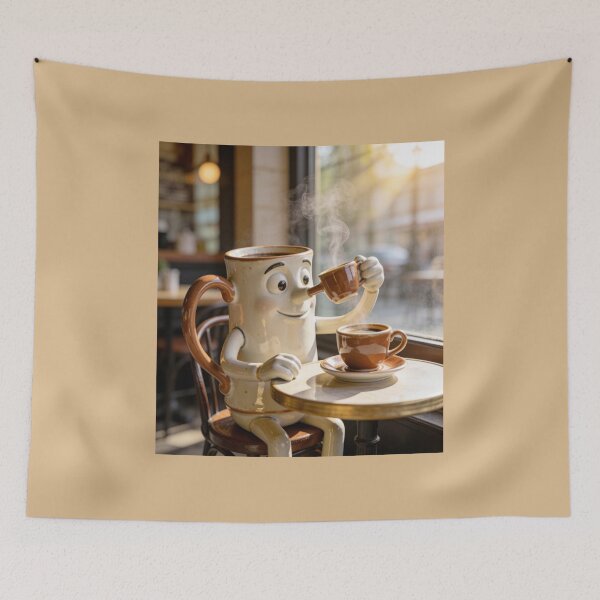 Item preview, Funny Anthropomorphic Coffee Cup Drinking Espresso Concept Art designed and sold by OksArtStudio.