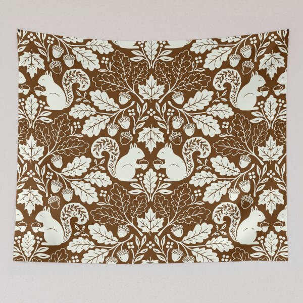 Item preview, Squirrels and autumn oak leaves on brown designed and sold by Jennifer Ladd.